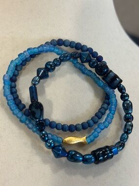 Coastal Beaded Stretch Bracelet Set - Fish Charm Summer Jewelry